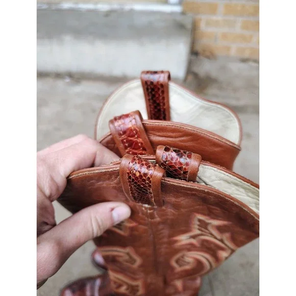 Vintage Hyer Cowboy Exotic Snake Skin Boots Women's Size 7 Red Western